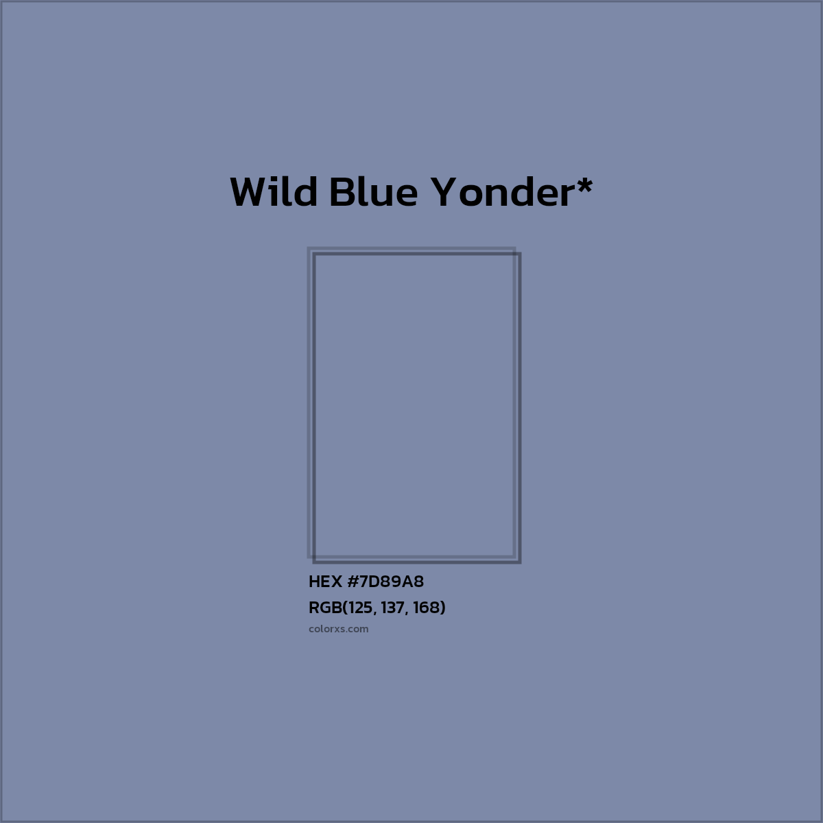 #7D89A8 hex color. RGB, RYB, CMYK, HSL, HSV codes and color conversions. Matching color names, palettes, paints.