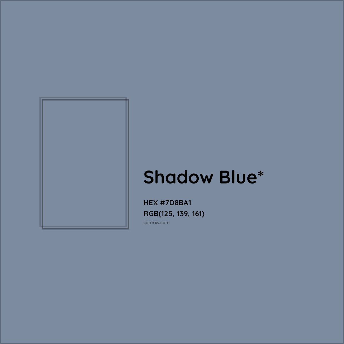 #7D8BA1 hex color. RGB, RYB, CMYK, HSL, HSV codes and color conversions. Matching color names, palettes, paints.