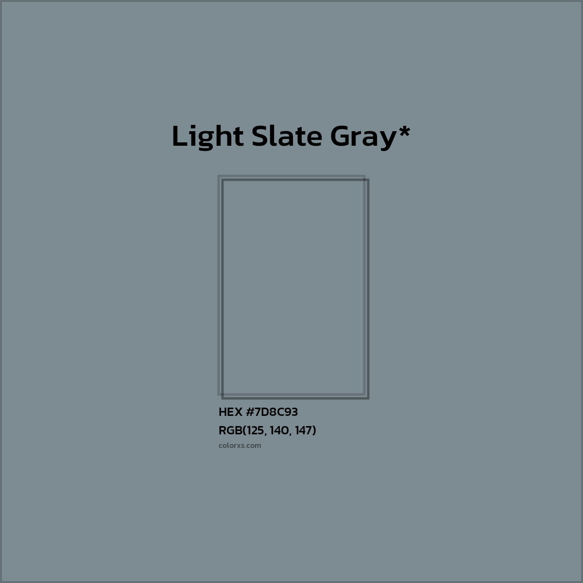 #7D8C93 hex color. RGB, RYB, CMYK, HSL, HSV codes and color conversions. Matching color names, palettes, paints.