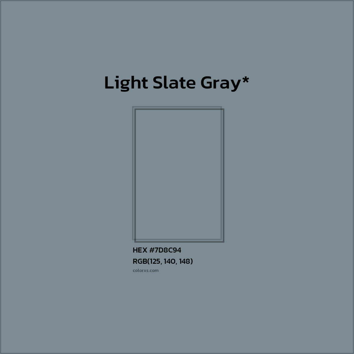 #7D8C94 hex color. RGB, RYB, CMYK, HSL, HSV codes and color conversions. Matching color names, palettes, paints.