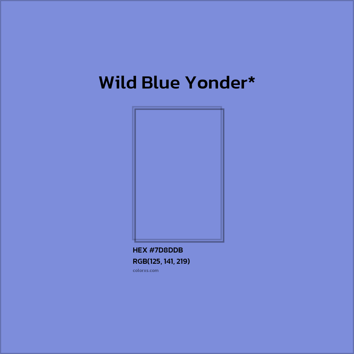 #7D8DDB hex color. RGB, RYB, CMYK, HSL, HSV codes and color conversions. Matching color names, palettes, paints.