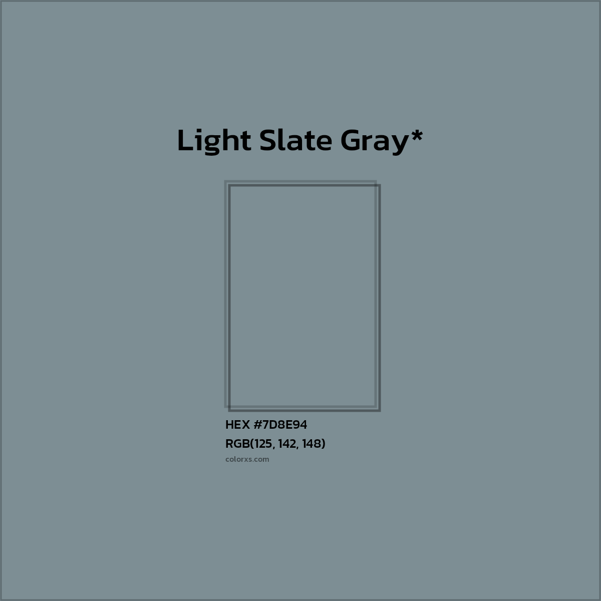 #7D8E94 hex color. RGB, RYB, CMYK, HSL, HSV codes and color conversions. Matching color names, palettes, paints.