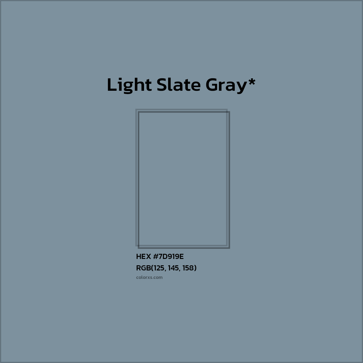 #7D919E hex color. RGB, RYB, CMYK, HSL, HSV codes and color conversions. Matching color names, palettes, paints.