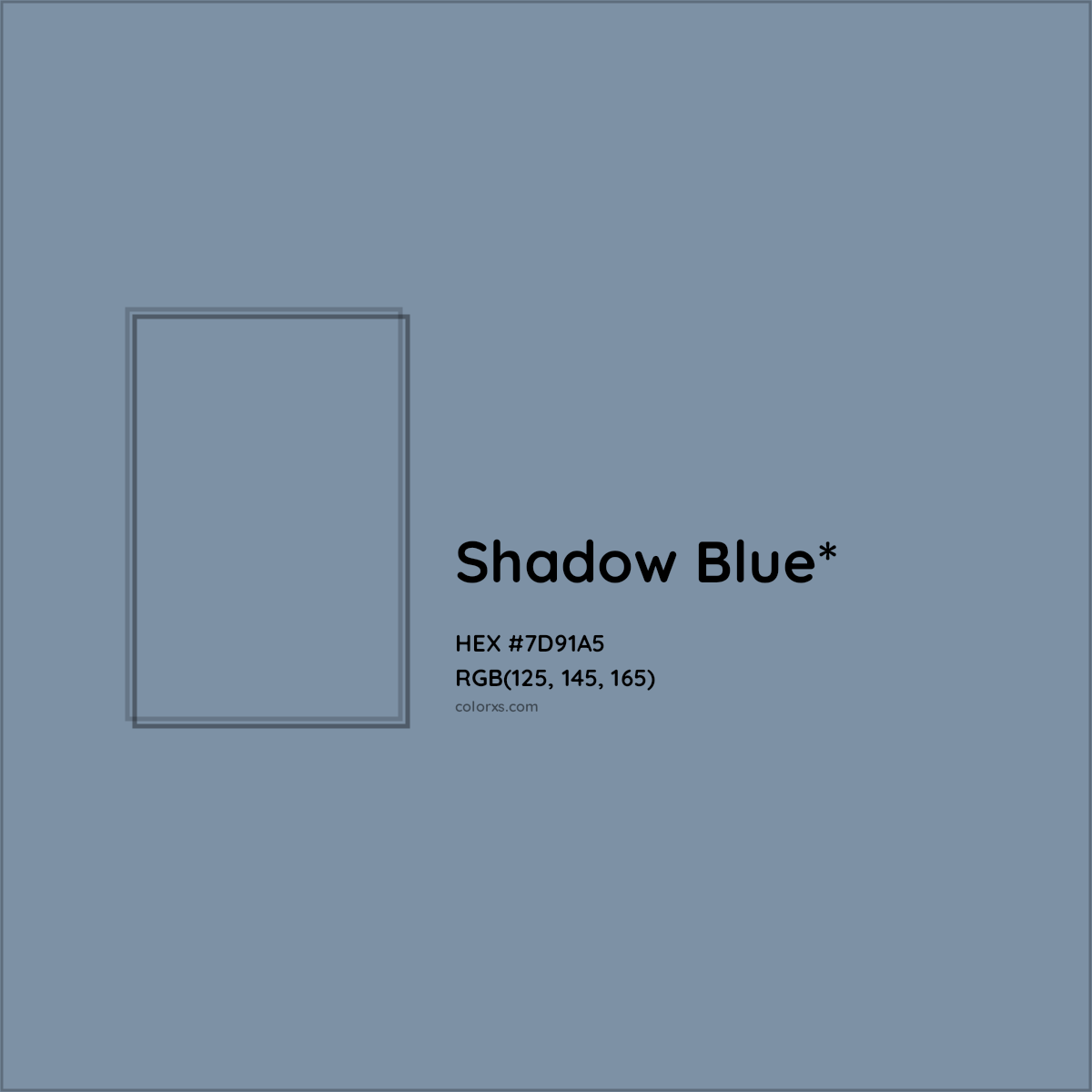 #7D91A5 hex color. RGB, RYB, CMYK, HSL, HSV codes and color conversions. Matching color names, palettes, paints.