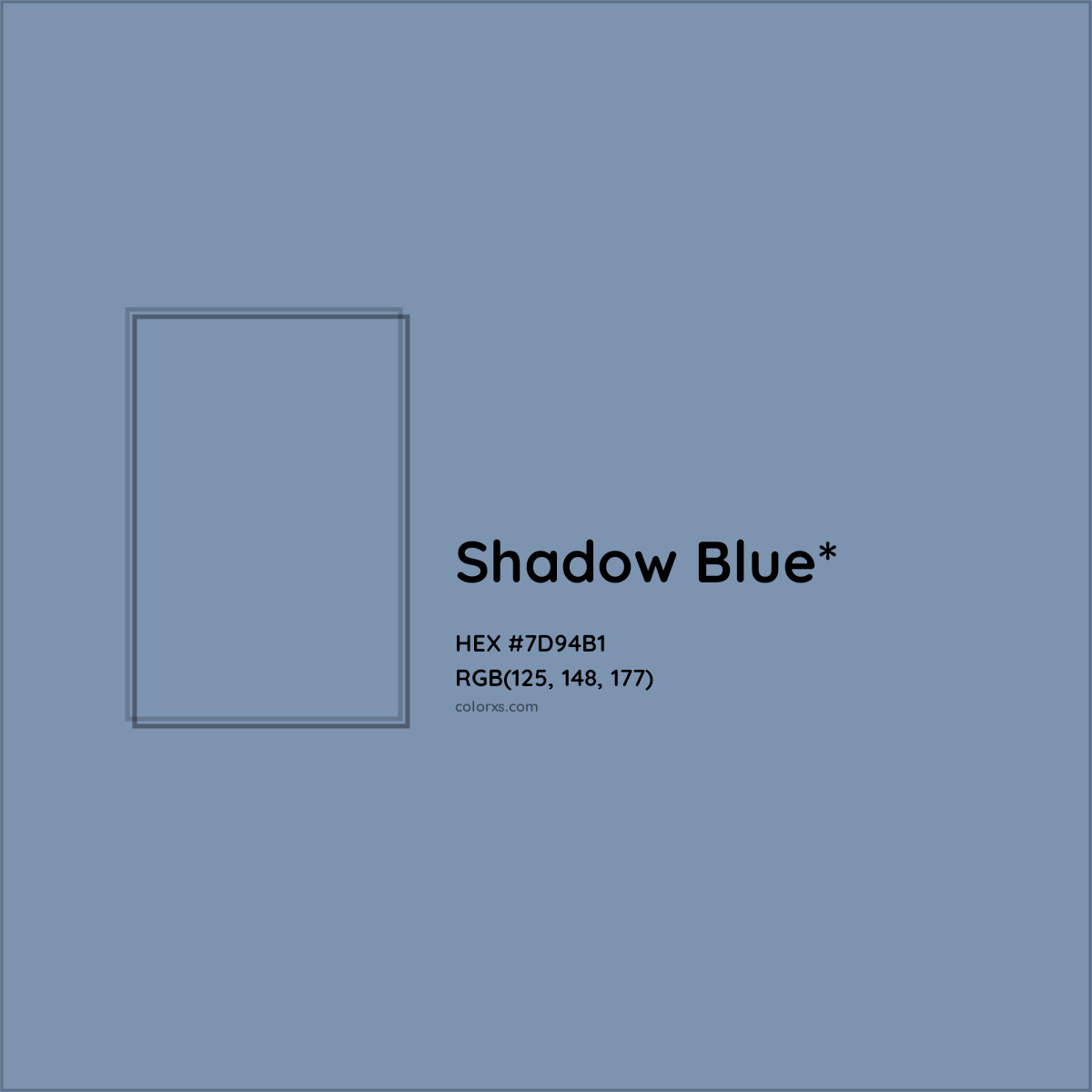#7D94B1 hex color. RGB, RYB, CMYK, HSL, HSV codes and color conversions. Matching color names, palettes, paints.
