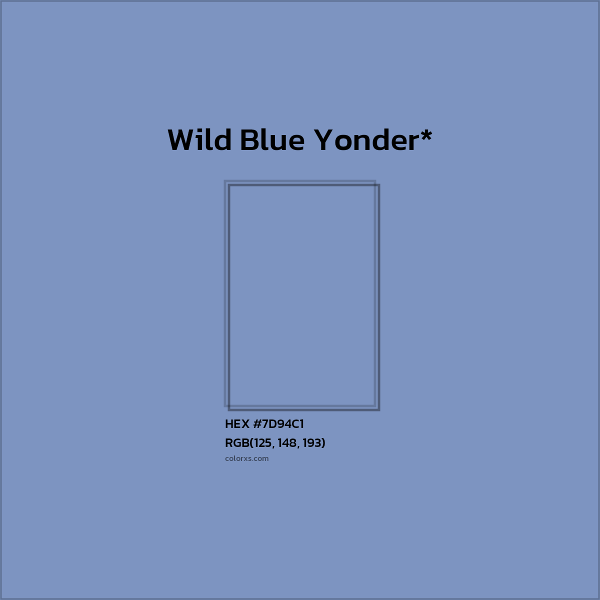 #7D94C1 hex color. RGB, RYB, CMYK, HSL, HSV codes and color conversions. Matching color names, palettes, paints.