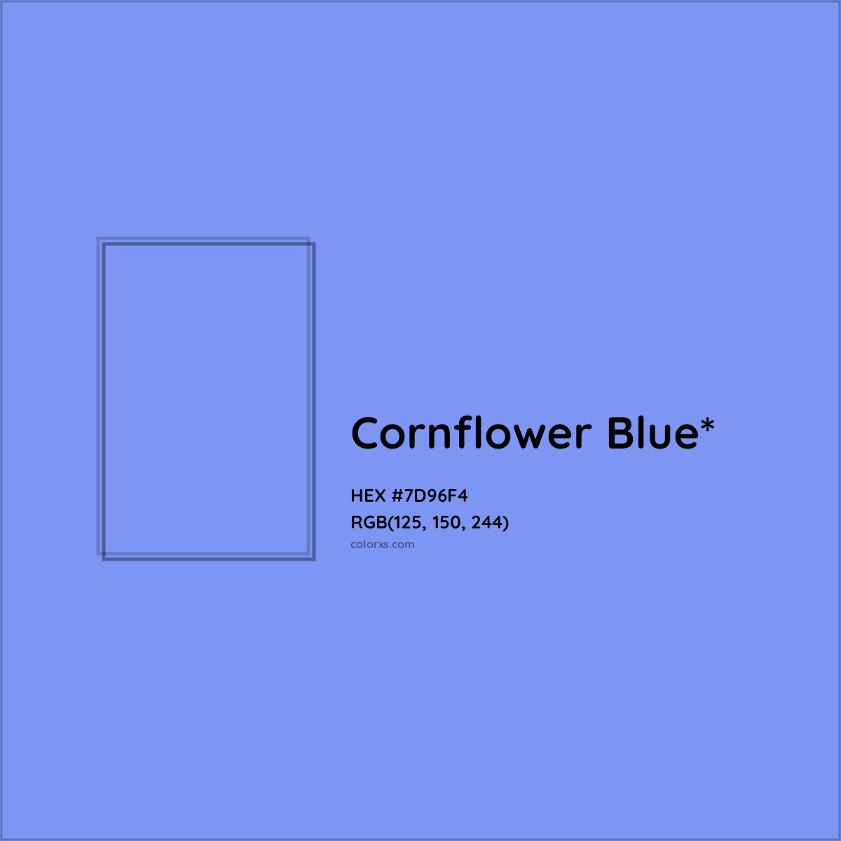 #7D96F4 hex color. RGB, RYB, CMYK, HSL, HSV codes and color conversions. Matching color names, palettes, paints.