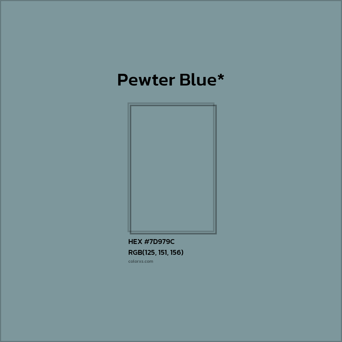 #7D979C hex color. RGB, RYB, CMYK, HSL, HSV codes and color conversions. Matching color names, palettes, paints.