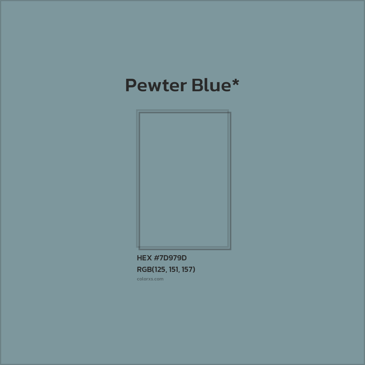 #7D979D hex color. RGB, RYB, CMYK, HSL, HSV codes and color conversions. Matching color names, palettes, paints.