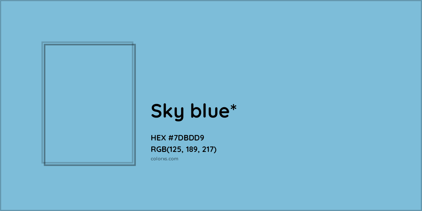 #7DBDD9 hex color. RGB, RYB, CMYK, HSL, HSV codes and color conversions. Matching color names, palettes, paints.