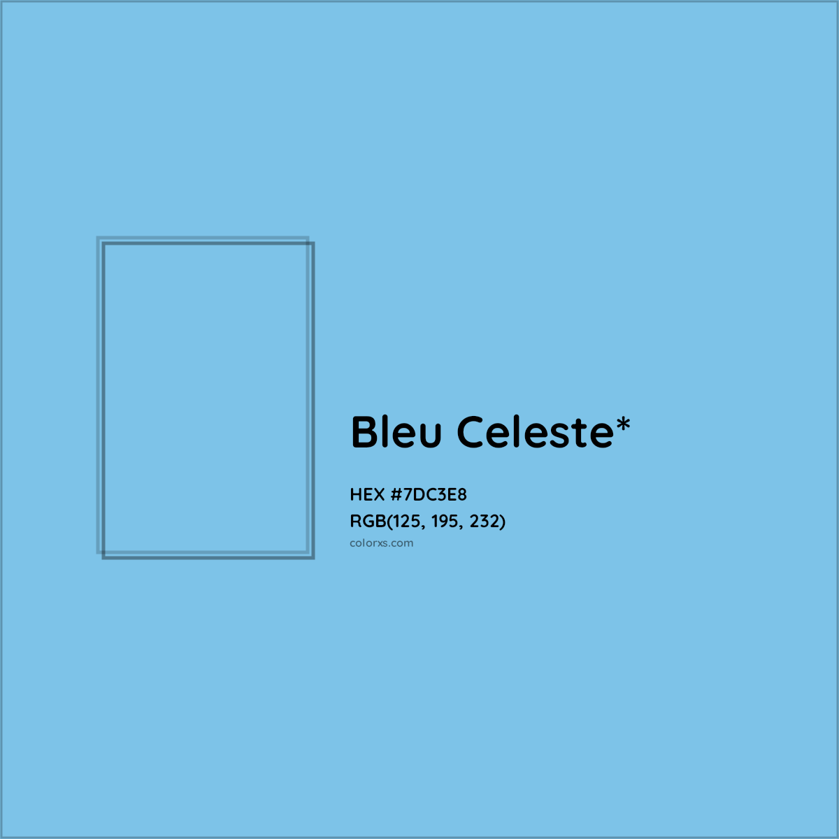 #7DC3E8 hex color. RGB, RYB, CMYK, HSL, HSV codes and color conversions. Matching color names, palettes, paints.