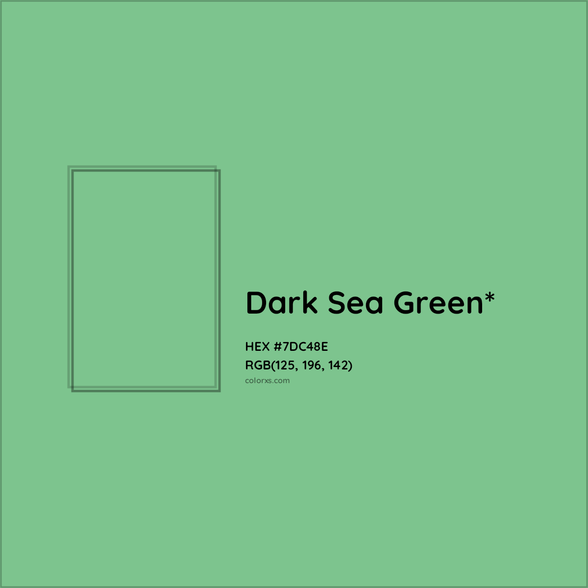 #7DC48E hex color. RGB, RYB, CMYK, HSL, HSV codes and color conversions. Matching color names, palettes, paints.
