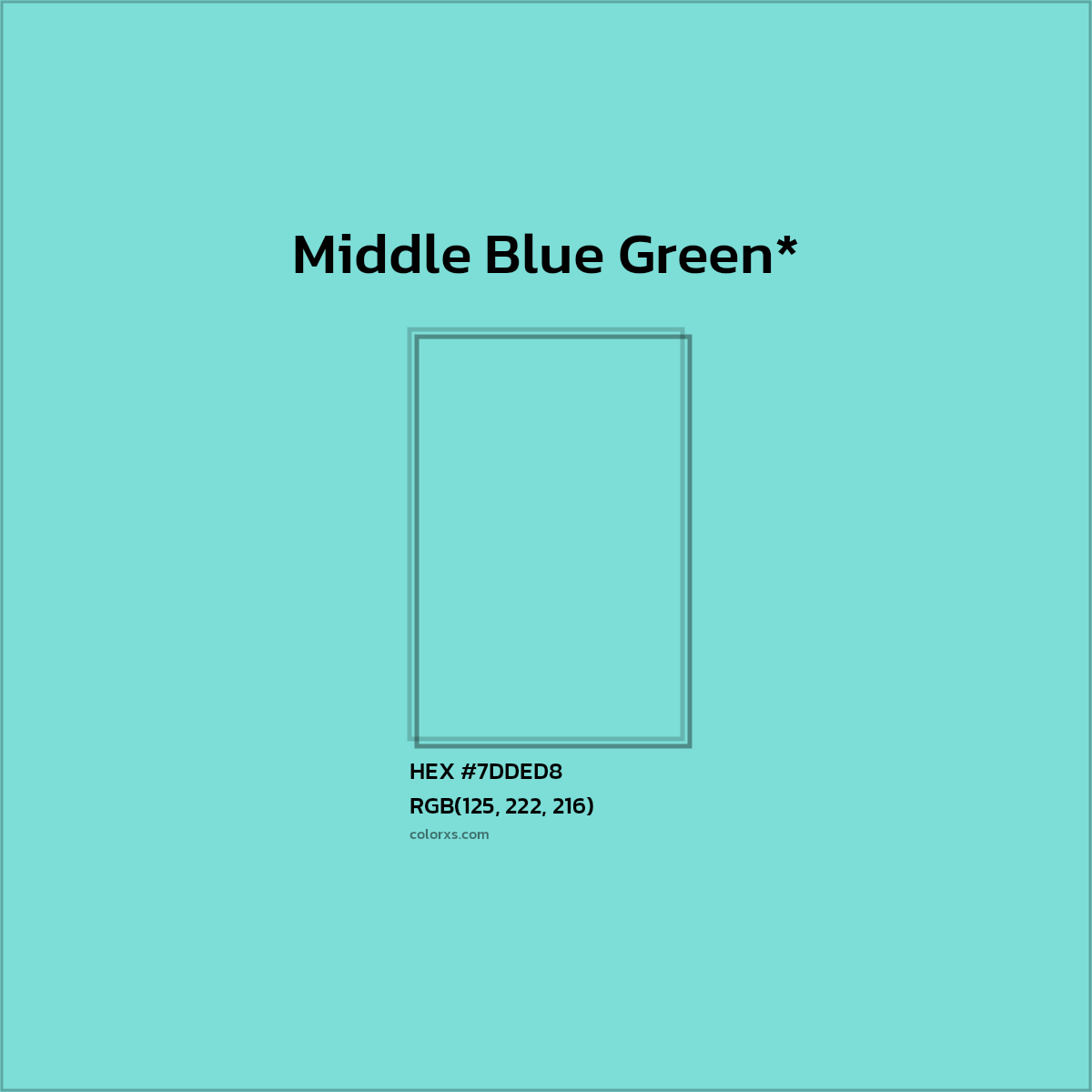 #7DDED8 hex color. RGB, RYB, CMYK, HSL, HSV codes and color conversions. Matching color names, palettes, paints.
