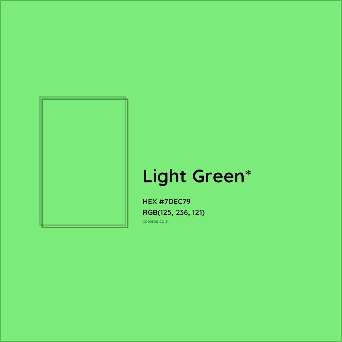 #7DEC79 hex color. RGB, RYB, CMYK, HSL, HSV codes and color conversions. Matching color names, palettes, paints.