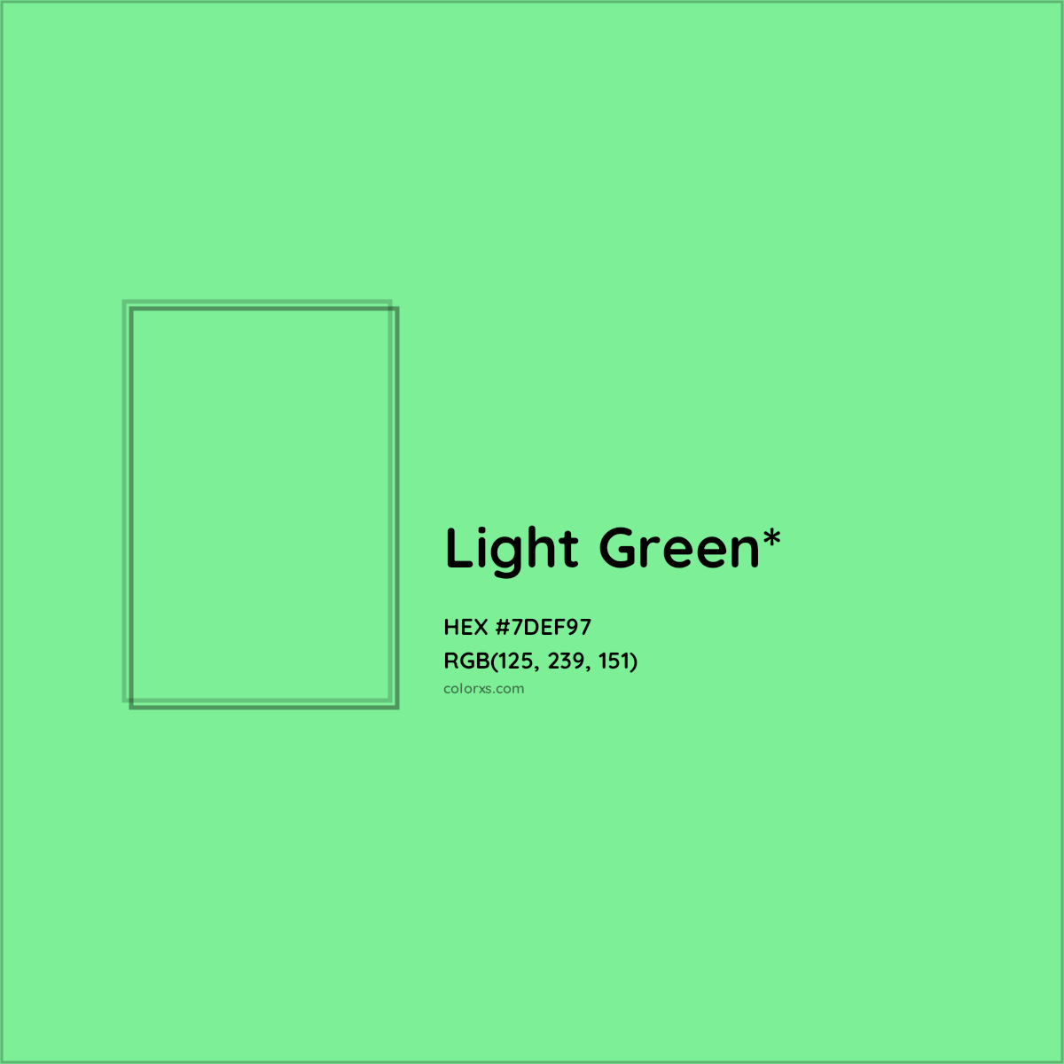 #7DEF97 hex color. RGB, RYB, CMYK, HSL, HSV codes and color conversions. Matching color names, palettes, paints.