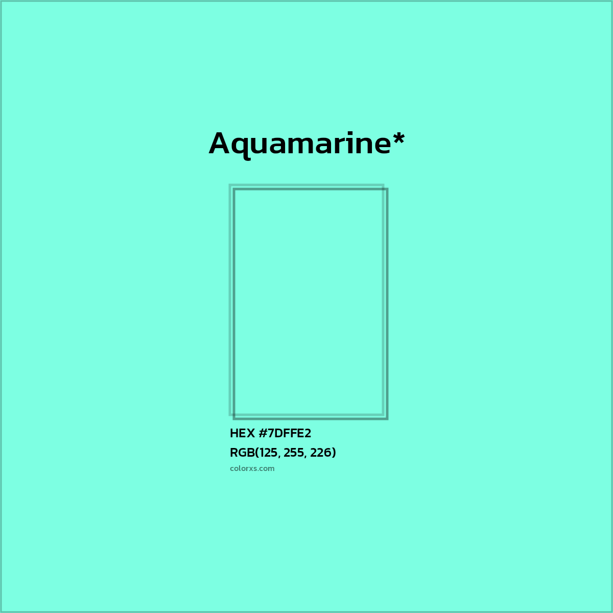#7DFFE2 hex color. RGB, RYB, CMYK, HSL, HSV codes and color conversions. Matching color names, palettes, paints.