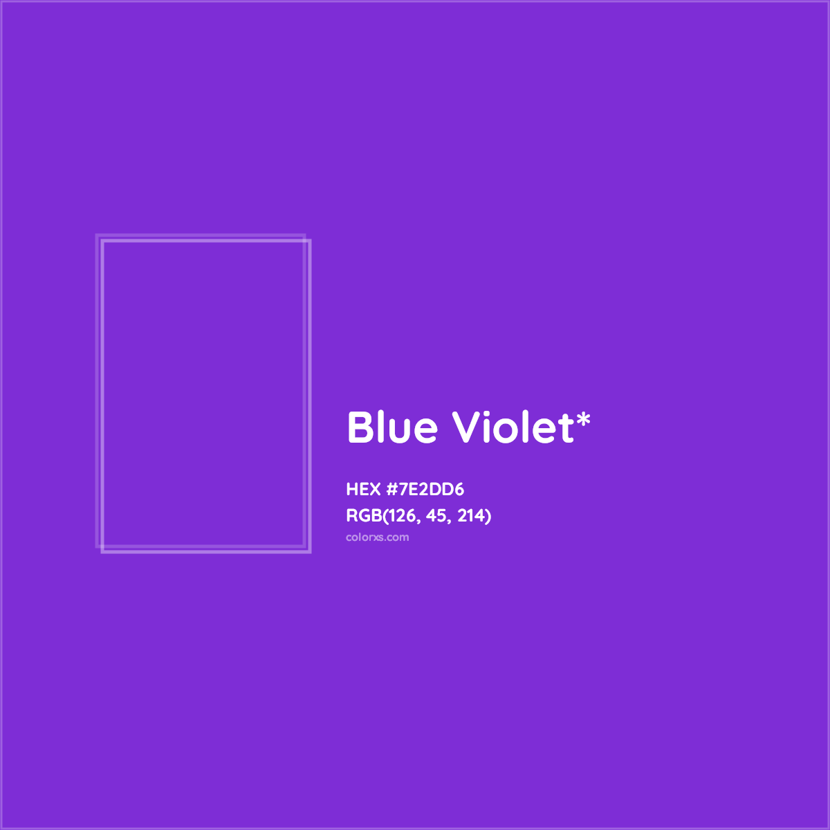#7E2DD6 hex color. RGB, RYB, CMYK, HSL, HSV codes and color conversions. Matching color names, palettes, paints.