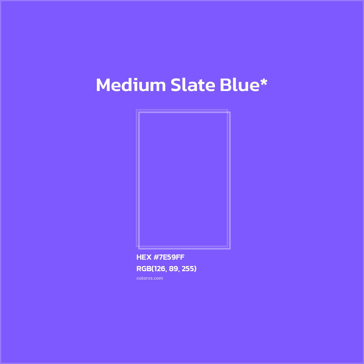#7E59FF hex color. RGB, RYB, CMYK, HSL, HSV codes and color conversions. Matching color names, palettes, paints.