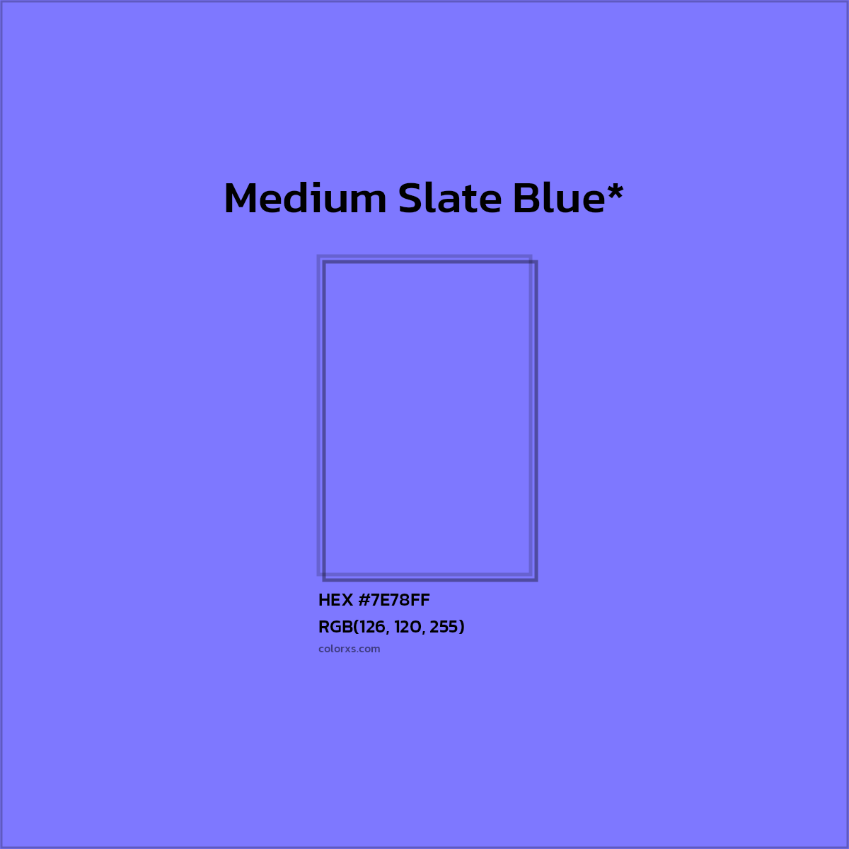 #7E78FF hex color. RGB, RYB, CMYK, HSL, HSV codes and color conversions. Matching color names, palettes, paints.
