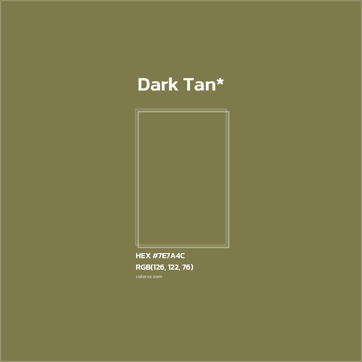 #7E7A4C hex color. RGB, RYB, CMYK, HSL, HSV codes and color conversions. Matching color names, palettes, paints.