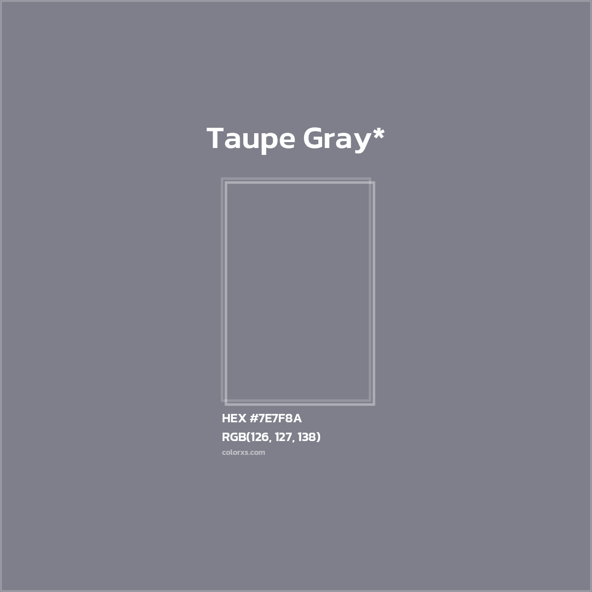 #7E7F8A hex color. RGB, RYB, CMYK, HSL, HSV codes and color conversions. Matching color names, palettes, paints.