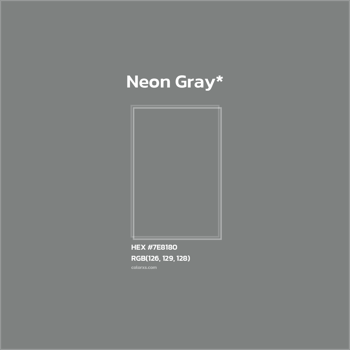 #7E8180 hex color. RGB, RYB, CMYK, HSL, HSV codes and color conversions. Matching color names, palettes, paints.