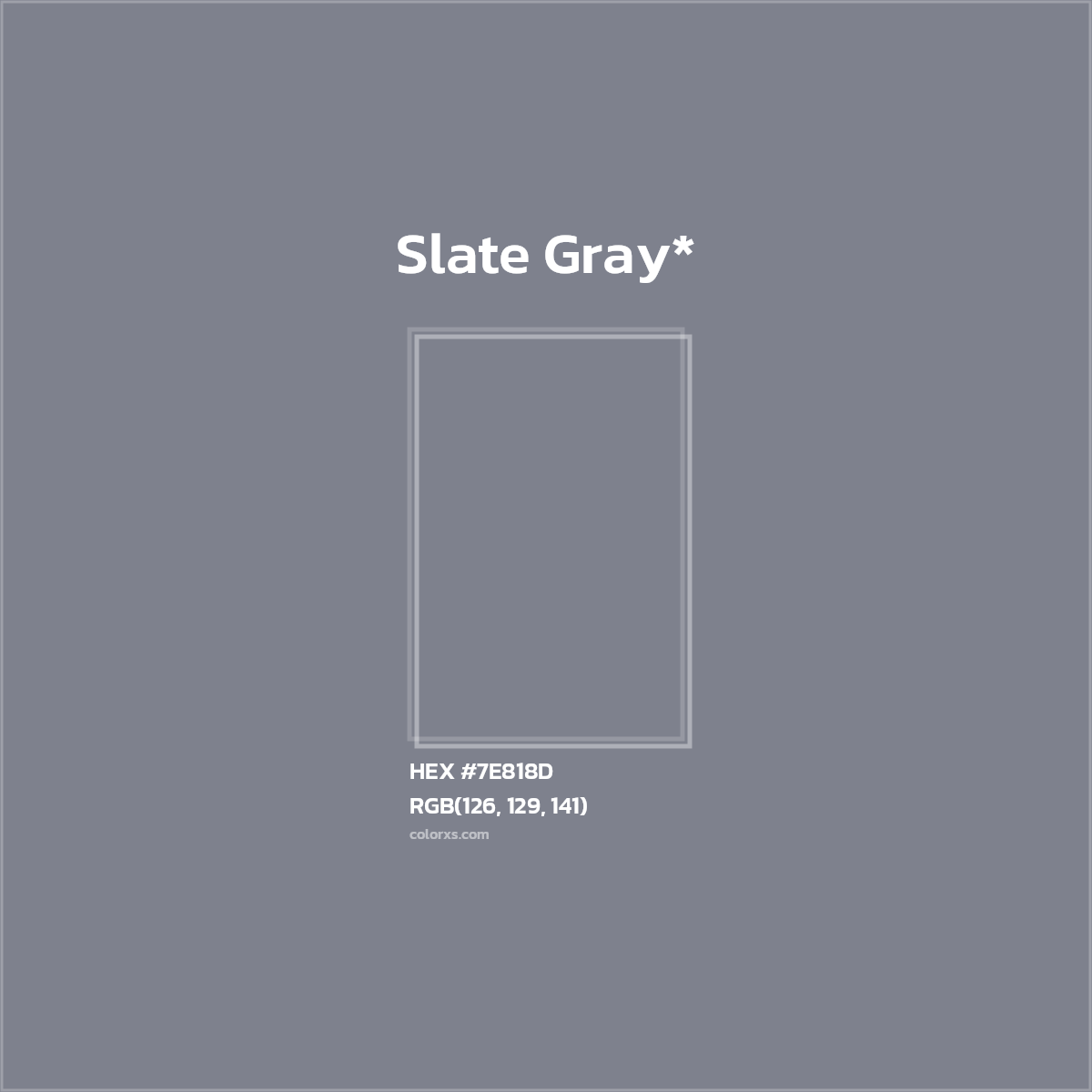 #7E818D hex color. RGB, RYB, CMYK, HSL, HSV codes and color conversions. Matching color names, palettes, paints.