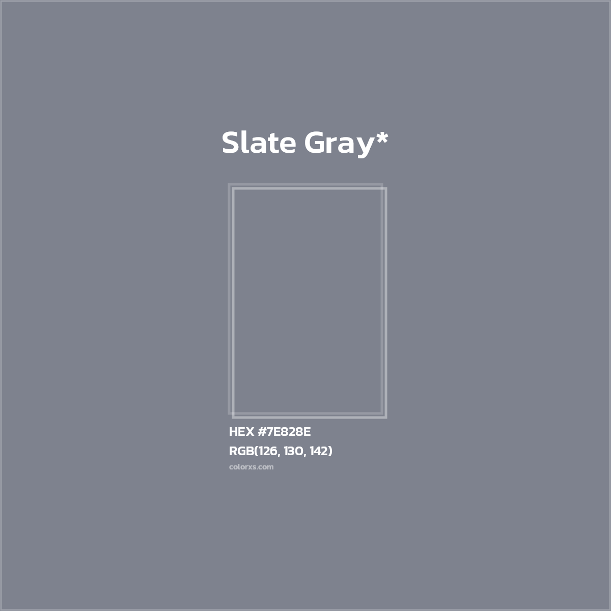 #7E828E hex color. RGB, RYB, CMYK, HSL, HSV codes and color conversions. Matching color names, palettes, paints.