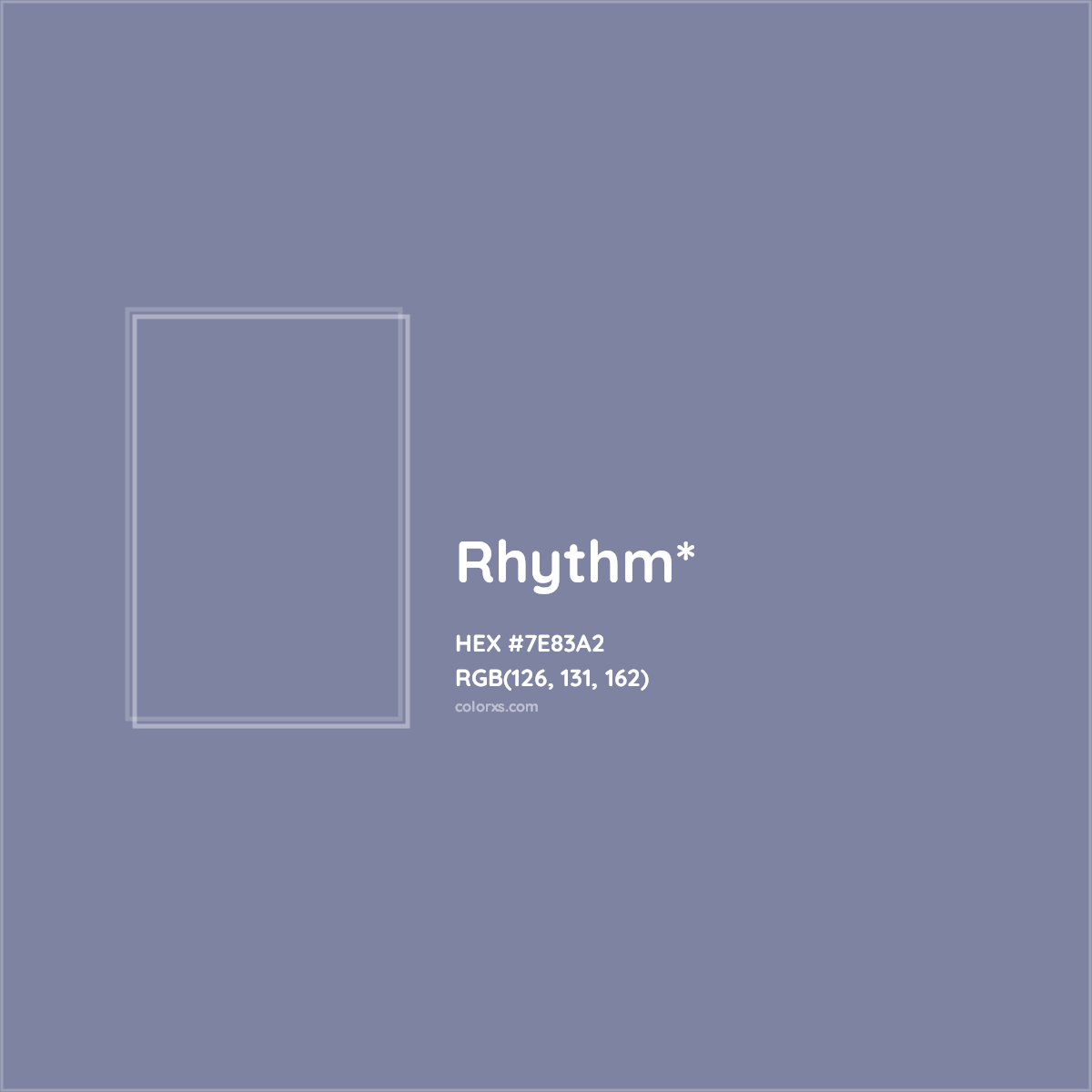 #7E83A2 hex color. RGB, RYB, CMYK, HSL, HSV codes and color conversions. Matching color names, palettes, paints.