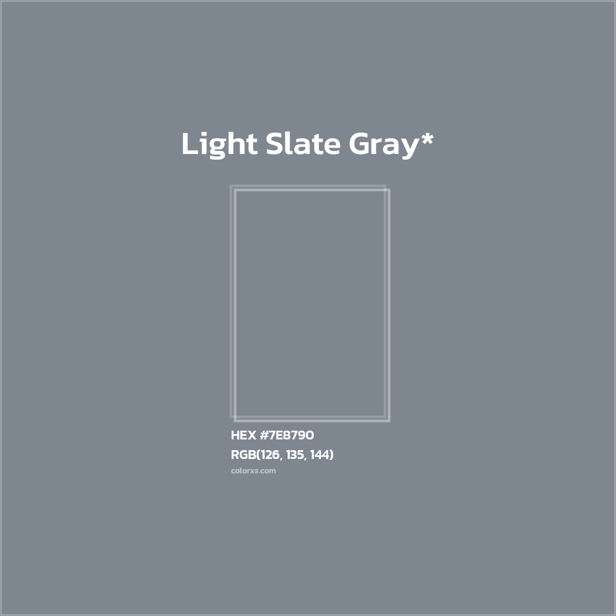 #7E8790 hex color. RGB, RYB, CMYK, HSL, HSV codes and color conversions. Matching color names, palettes, paints.