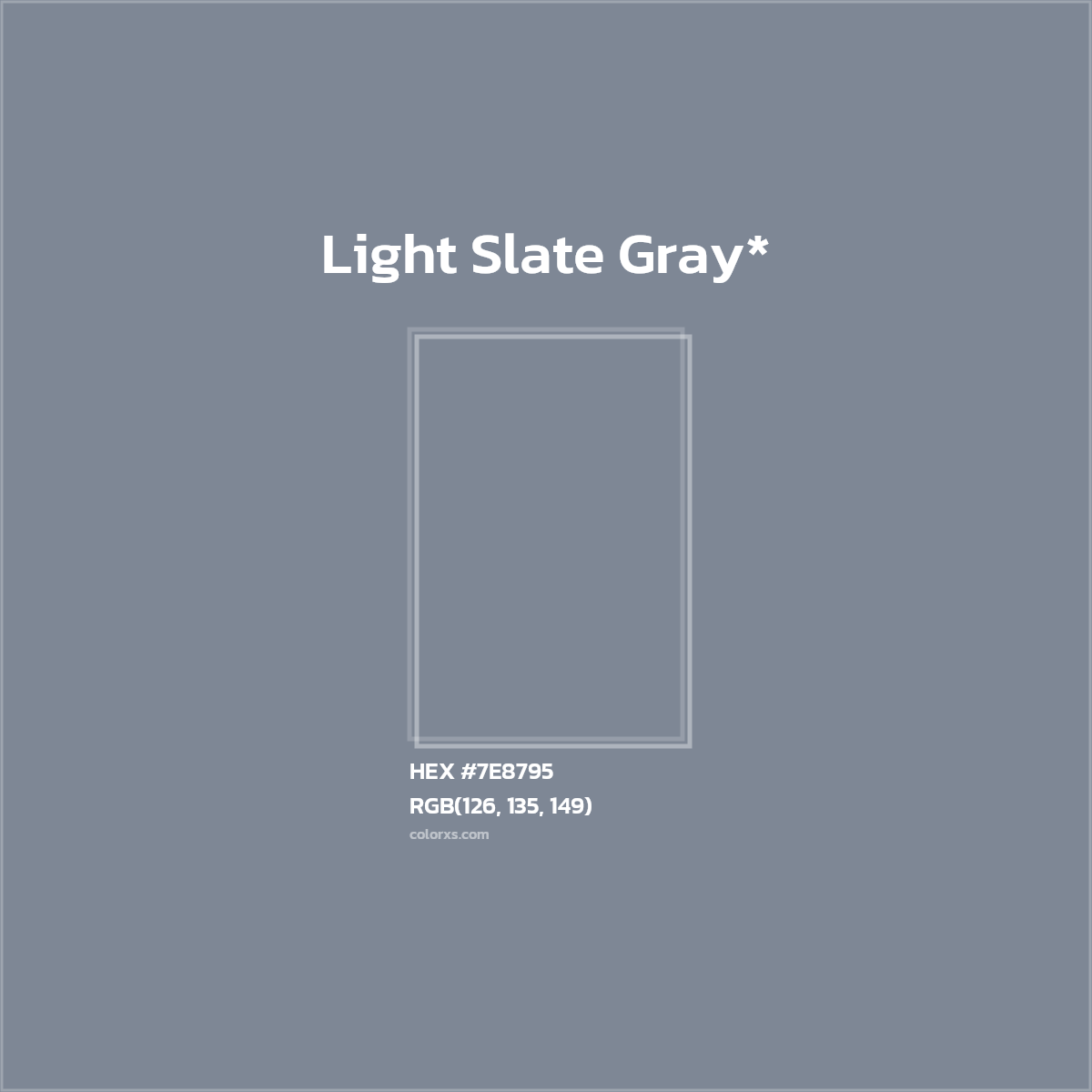 #7E8795 hex color. RGB, RYB, CMYK, HSL, HSV codes and color conversions. Matching color names, palettes, paints.