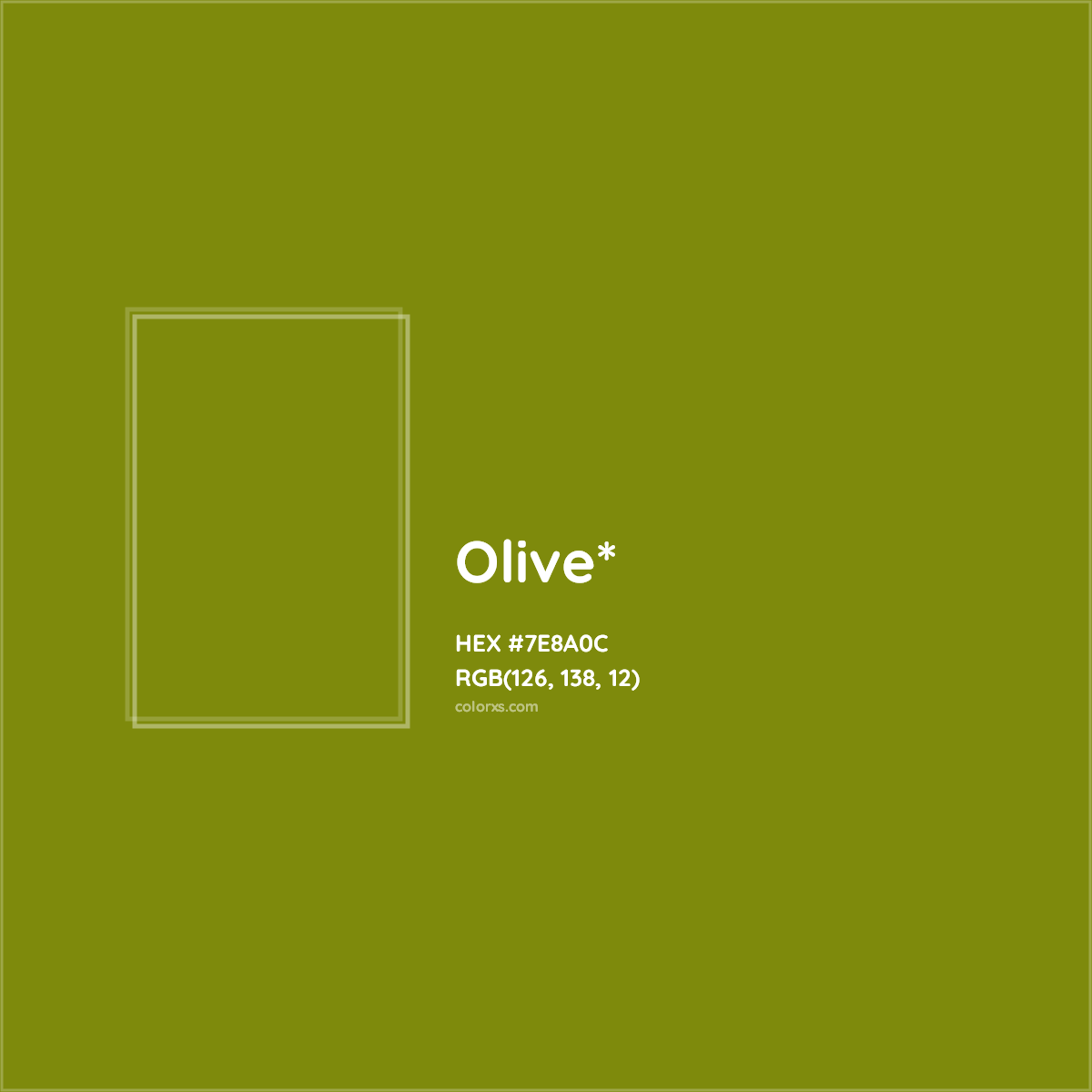 #7E8A0C hex color. RGB, RYB, CMYK, HSL, HSV codes and color conversions. Matching color names, palettes, paints.