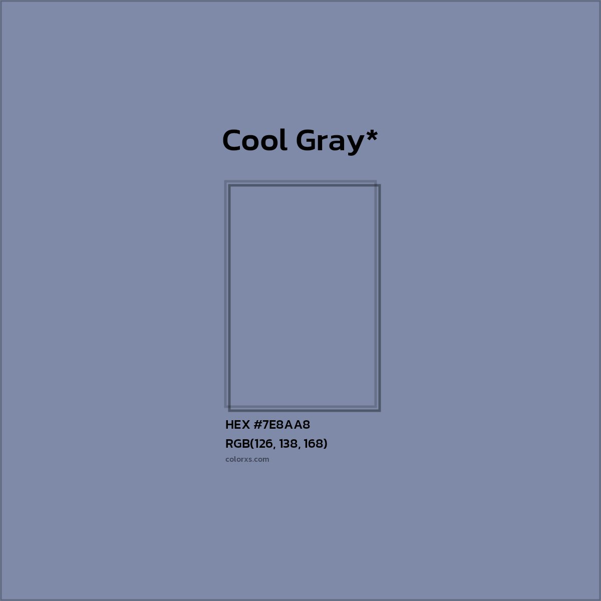 #7E8AA8 hex color. RGB, RYB, CMYK, HSL, HSV codes and color conversions. Matching color names, palettes, paints.