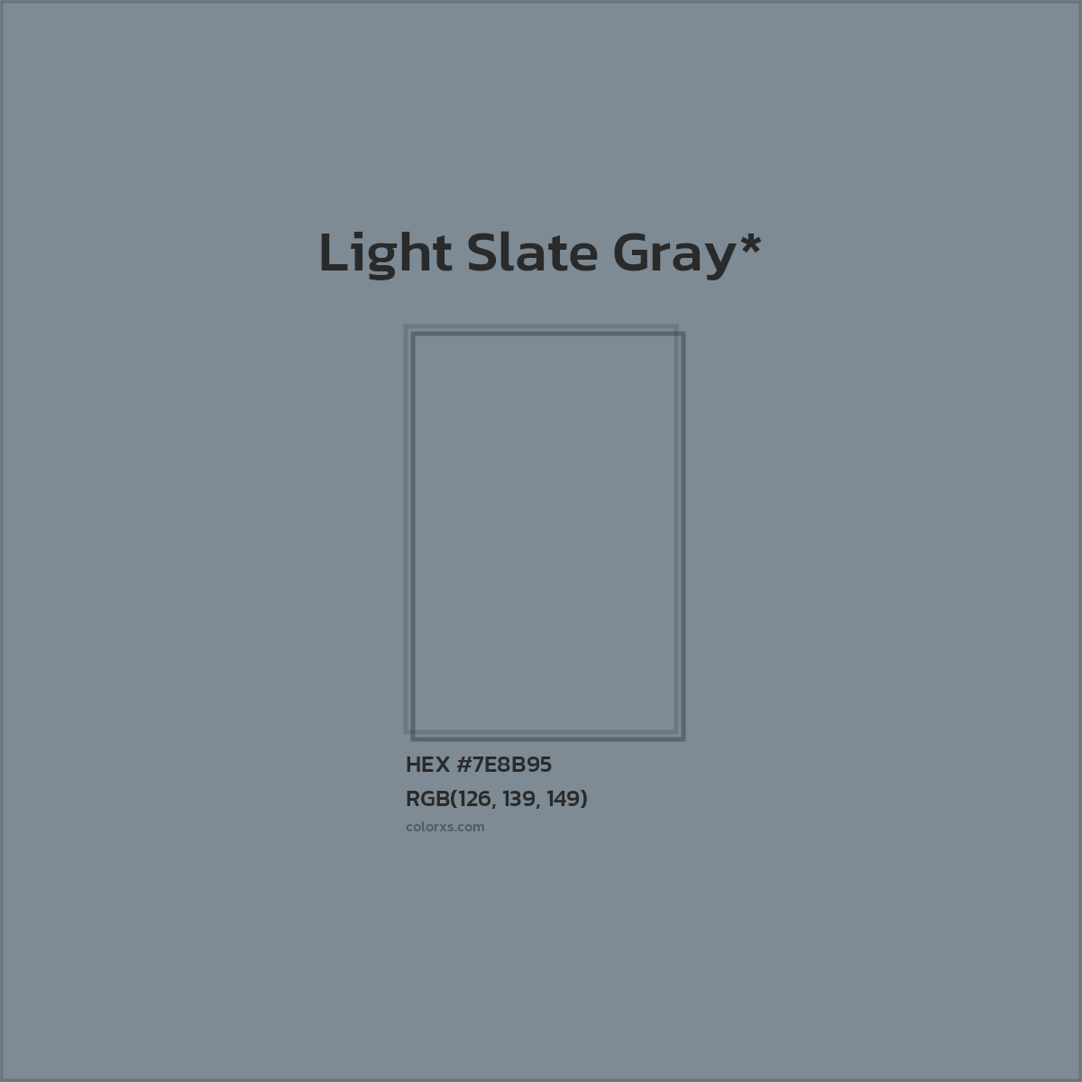#7E8B95 hex color. RGB, RYB, CMYK, HSL, HSV codes and color conversions. Matching color names, palettes, paints.