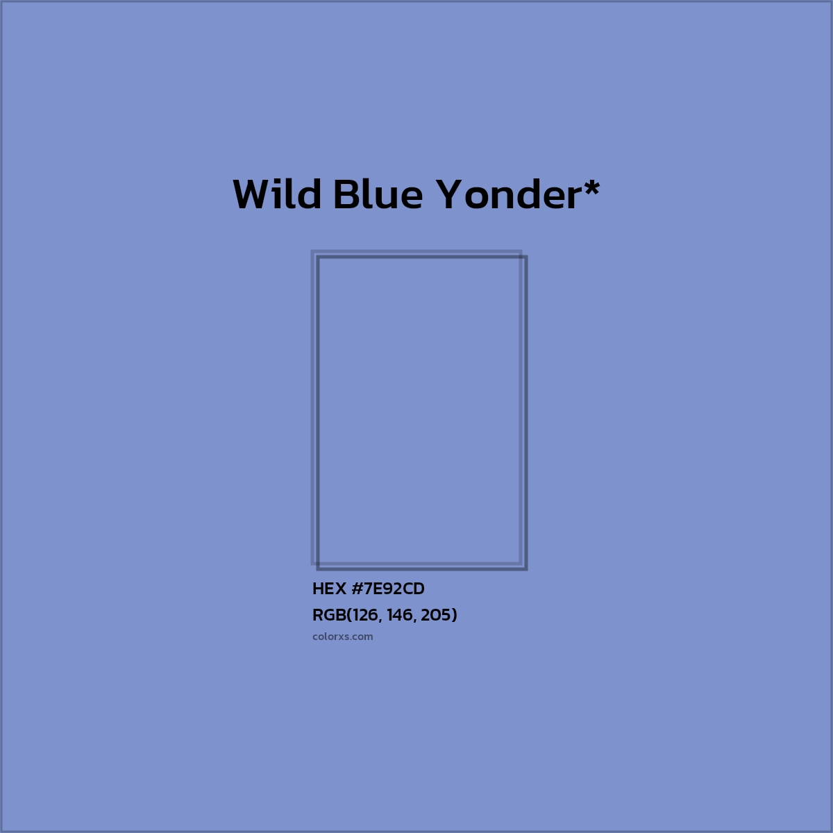 #7E92CD hex color. RGB, RYB, CMYK, HSL, HSV codes and color conversions. Matching color names, palettes, paints.