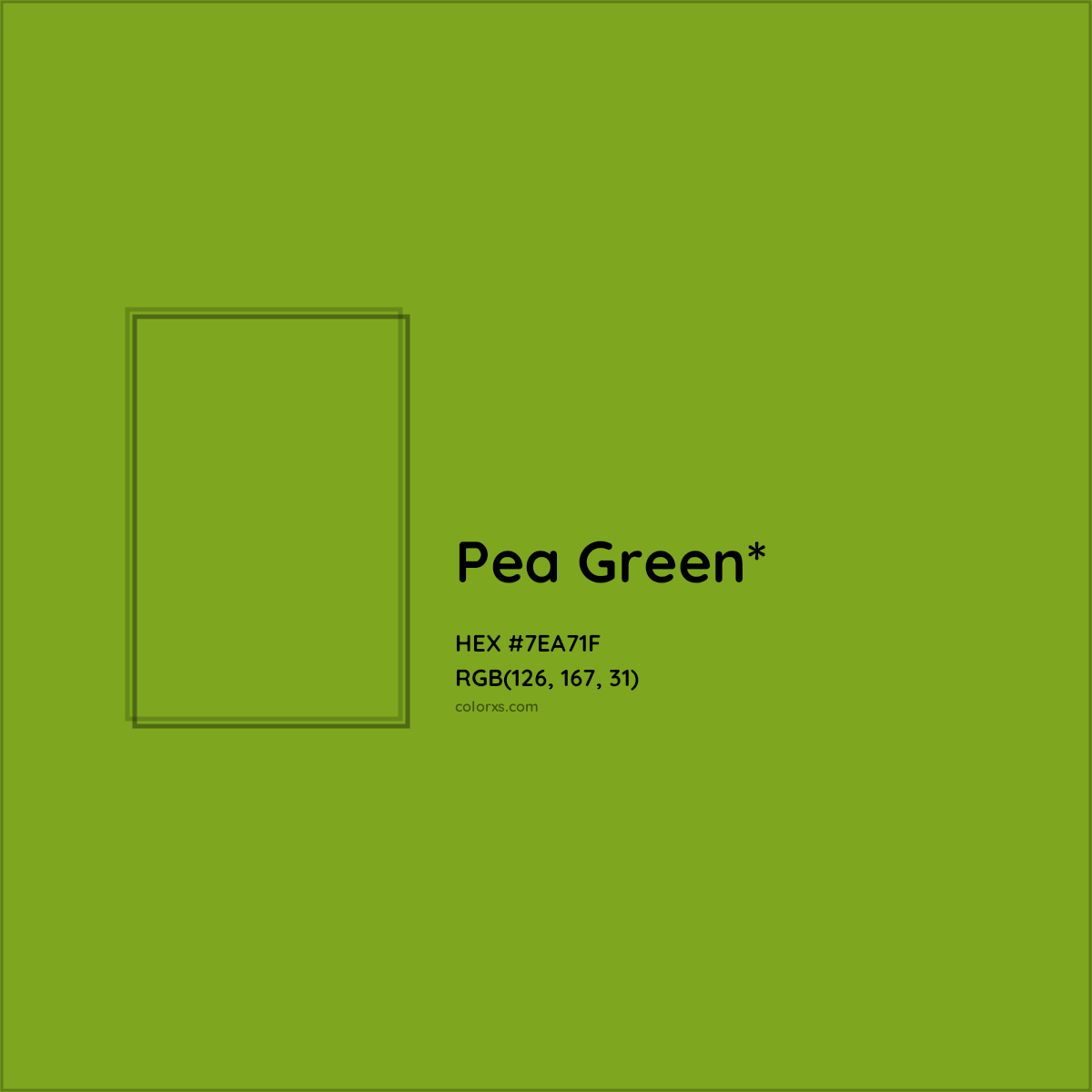 #7EA71F hex color. RGB, RYB, CMYK, HSL, HSV codes and color conversions. Matching color names, palettes, paints.