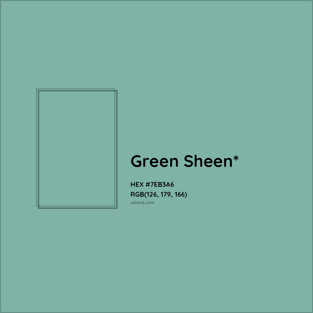 #7EB3A6 hex color. RGB, RYB, CMYK, HSL, HSV codes and color conversions. Matching color names, palettes, paints.