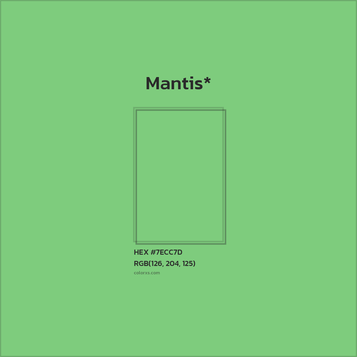 #7ECC7D hex color. RGB, RYB, CMYK, HSL, HSV codes and color conversions. Matching color names, palettes, paints.
