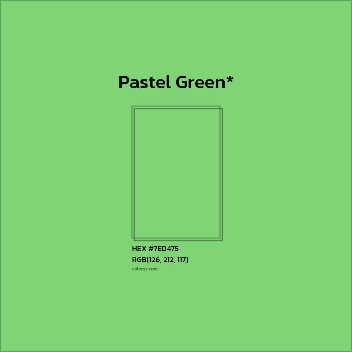 #7ED475 hex color. RGB, RYB, CMYK, HSL, HSV codes and color conversions. Matching color names, palettes, paints.