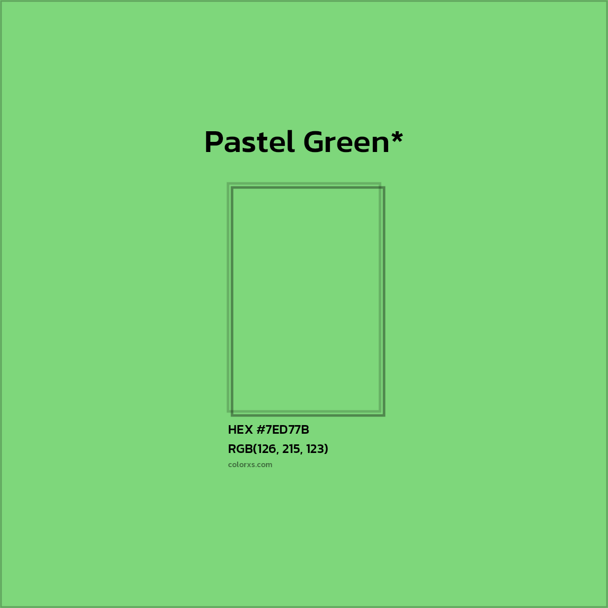 #7ED77B hex color. RGB, RYB, CMYK, HSL, HSV codes and color conversions. Matching color names, palettes, paints.