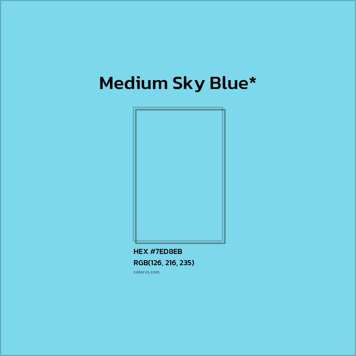 #7ED8EB hex color. RGB, RYB, CMYK, HSL, HSV codes and color conversions. Matching color names, palettes, paints.