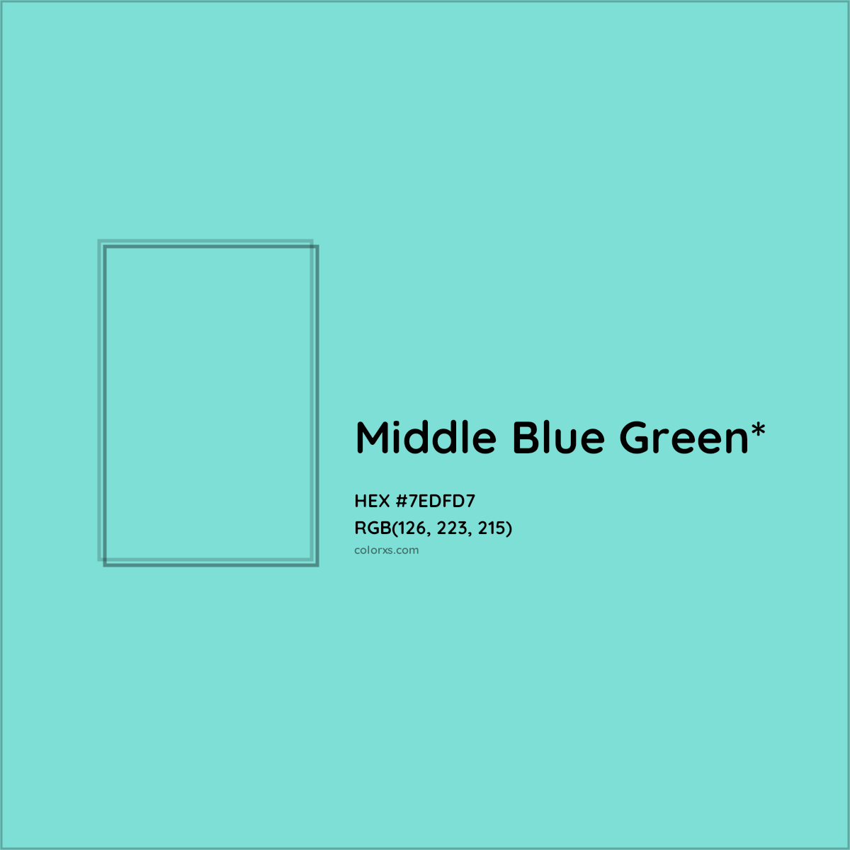 #7EDFD7 hex color. RGB, RYB, CMYK, HSL, HSV codes and color conversions. Matching color names, palettes, paints.