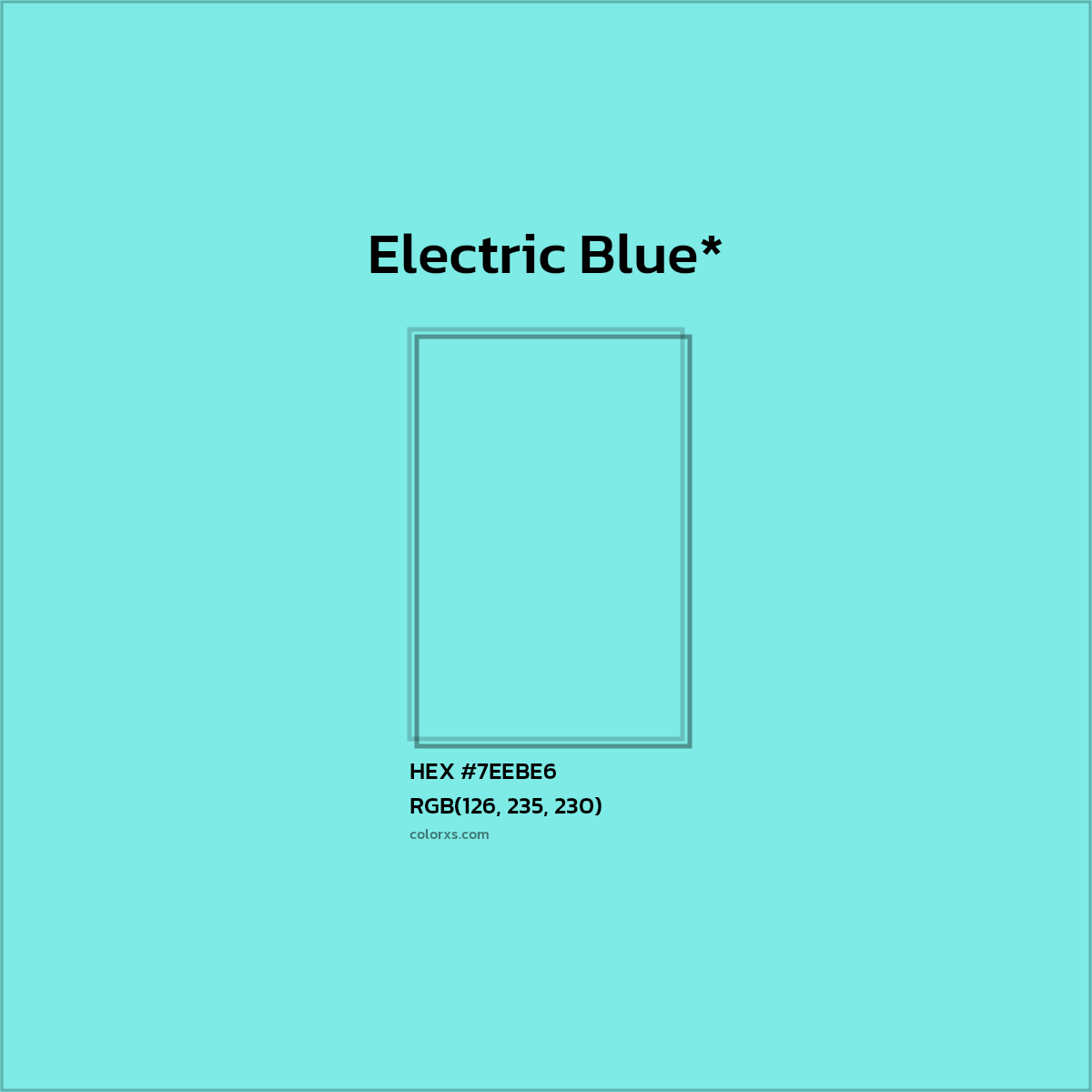 #7EEBE6 hex color. RGB, RYB, CMYK, HSL, HSV codes and color conversions. Matching color names, palettes, paints.