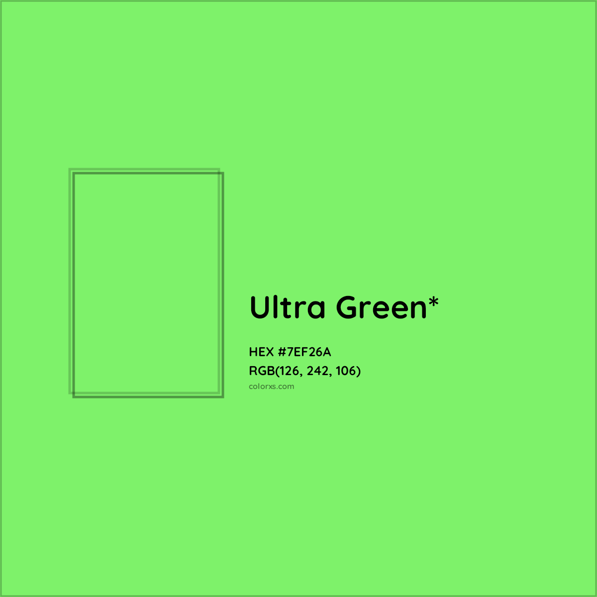 #7EF26A hex color. RGB, RYB, CMYK, HSL, HSV codes and color conversions. Matching color names, palettes, paints.