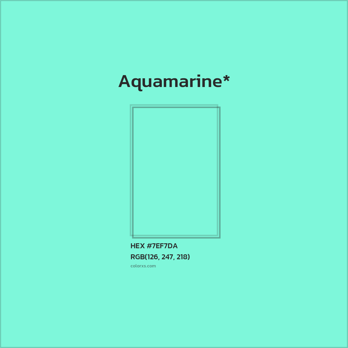 #7EF7DA hex color. RGB, RYB, CMYK, HSL, HSV codes and color conversions. Matching color names, palettes, paints.