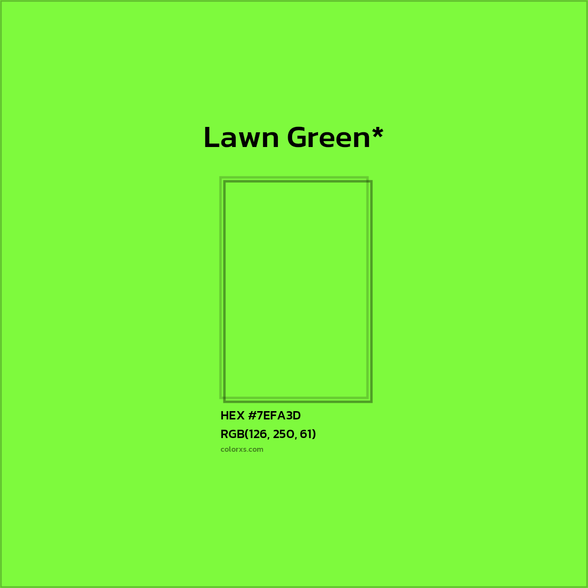 #7EFA3D hex color. RGB, RYB, CMYK, HSL, HSV codes and color conversions. Matching color names, palettes, paints.