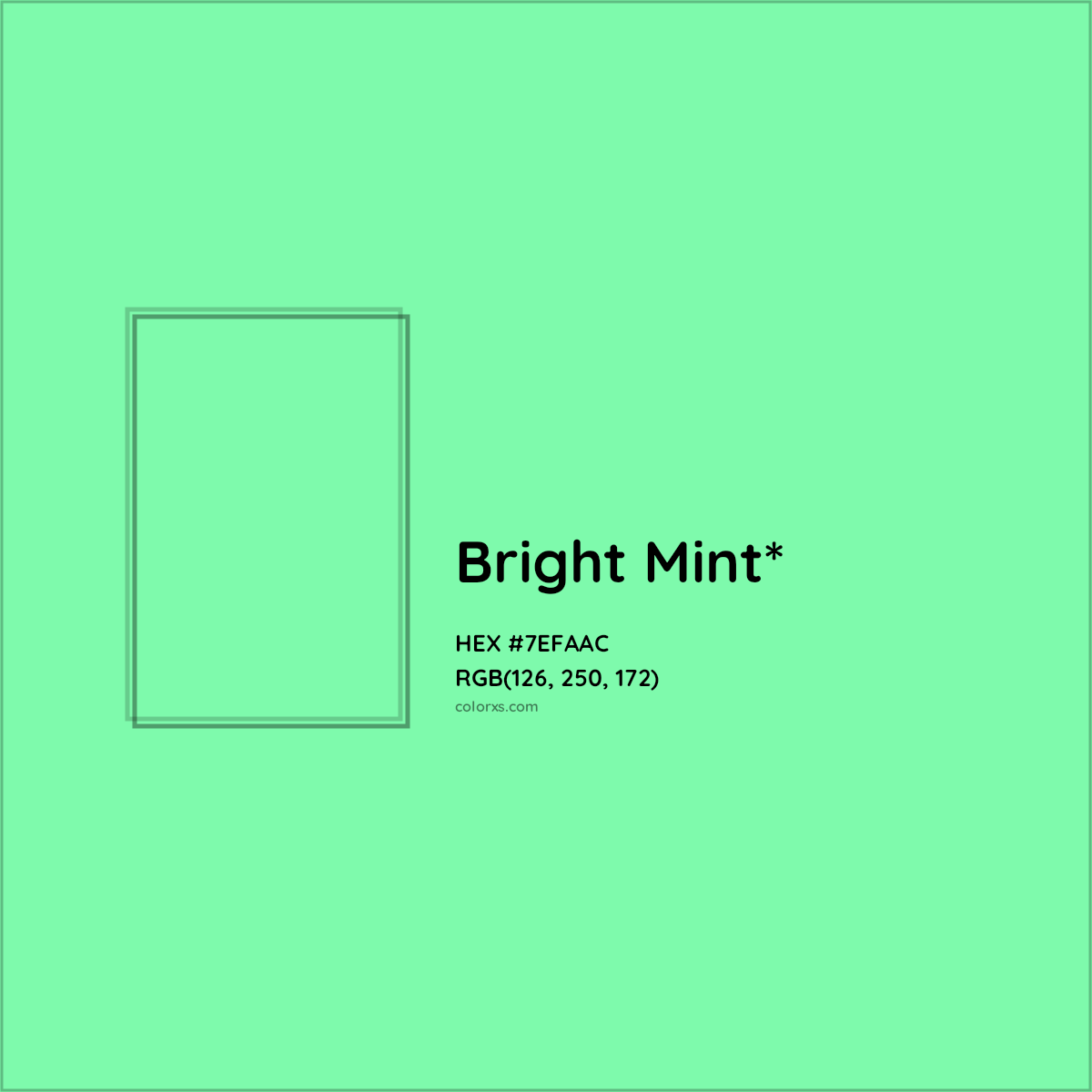 #7EFAAC hex color. RGB, RYB, CMYK, HSL, HSV codes and color conversions. Matching color names, palettes, paints.