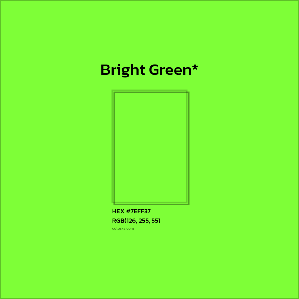 #7EFF37 hex color. RGB, RYB, CMYK, HSL, HSV codes and color conversions. Matching color names, palettes, paints.