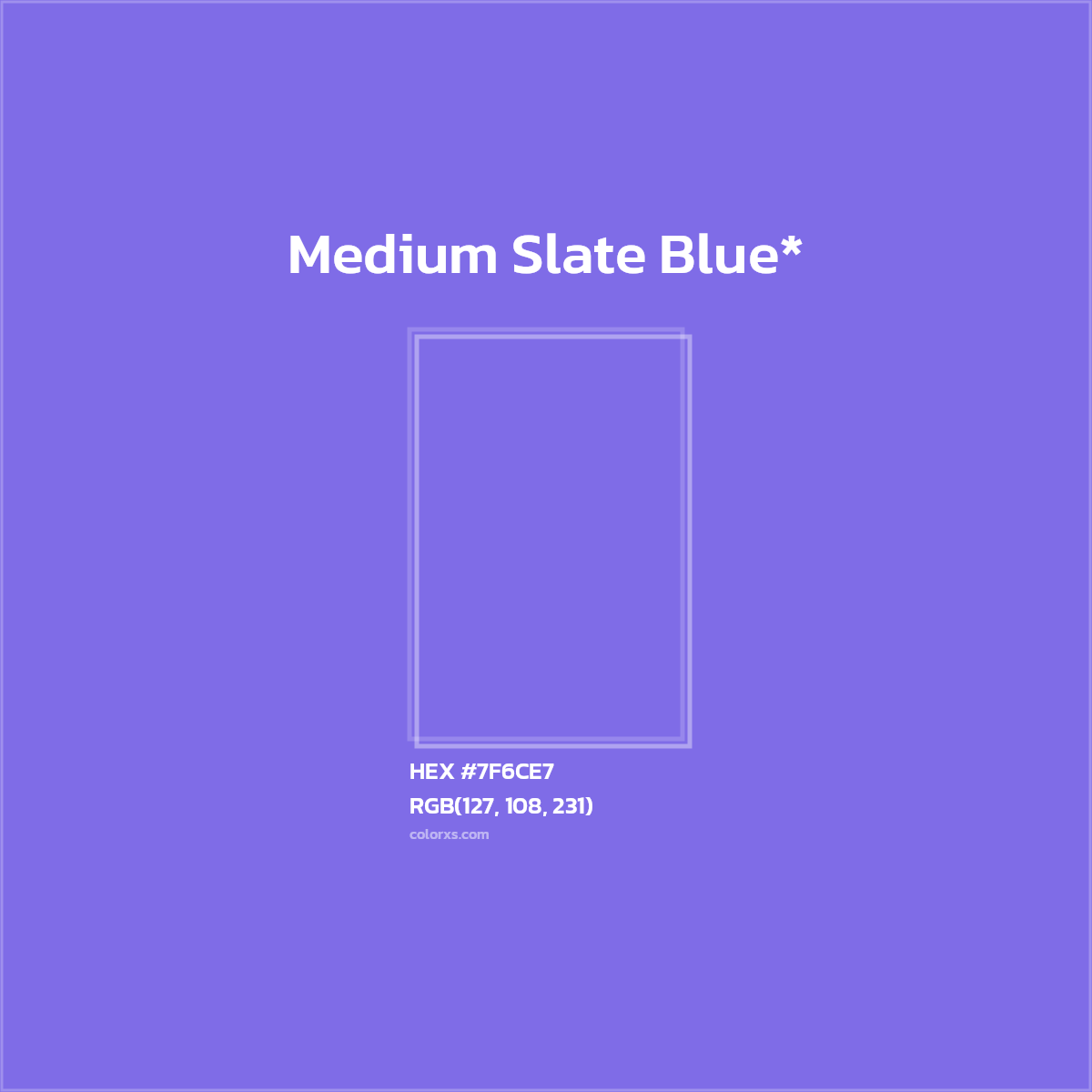 #7F6CE7 hex color. RGB, RYB, CMYK, HSL, HSV codes and color conversions. Matching color names, palettes, paints.