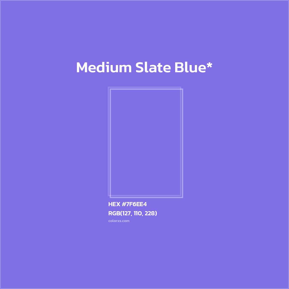 #7F6EE4 hex color. RGB, RYB, CMYK, HSL, HSV codes and color conversions. Matching color names, palettes, paints.